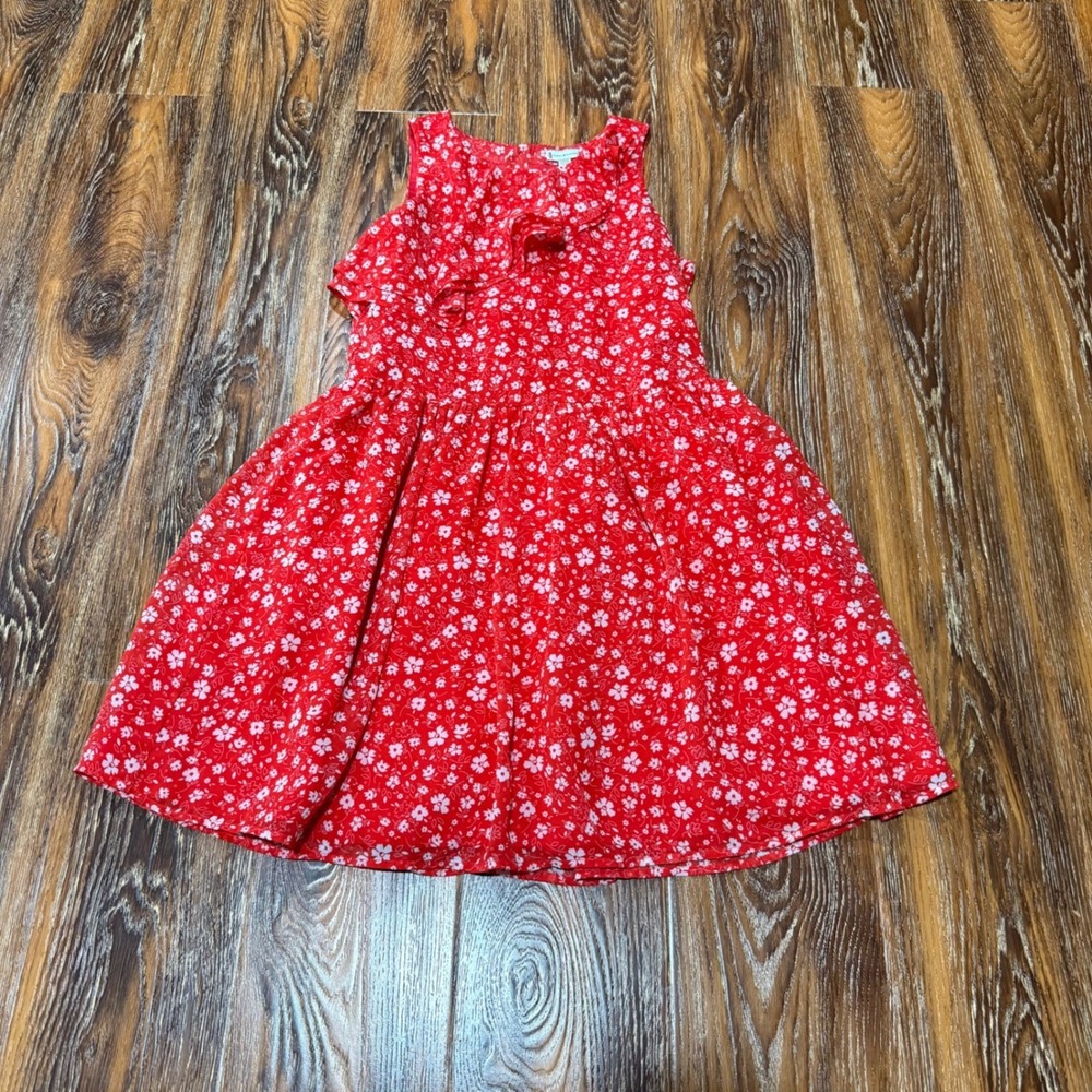 Tommy Hilfiger Girls Red White Floral Ruffle Sleeveless‎ Dress Size L 12/14